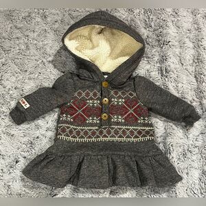 Ralph Lauren hooded dress gray with red white green fair isle pattern Size 3M